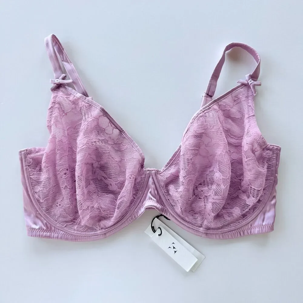 NWT Fleur du Mal Magnolia Lace Unlined Demi Bra in Lilac Purple Size 38G - Picture 10 of 15